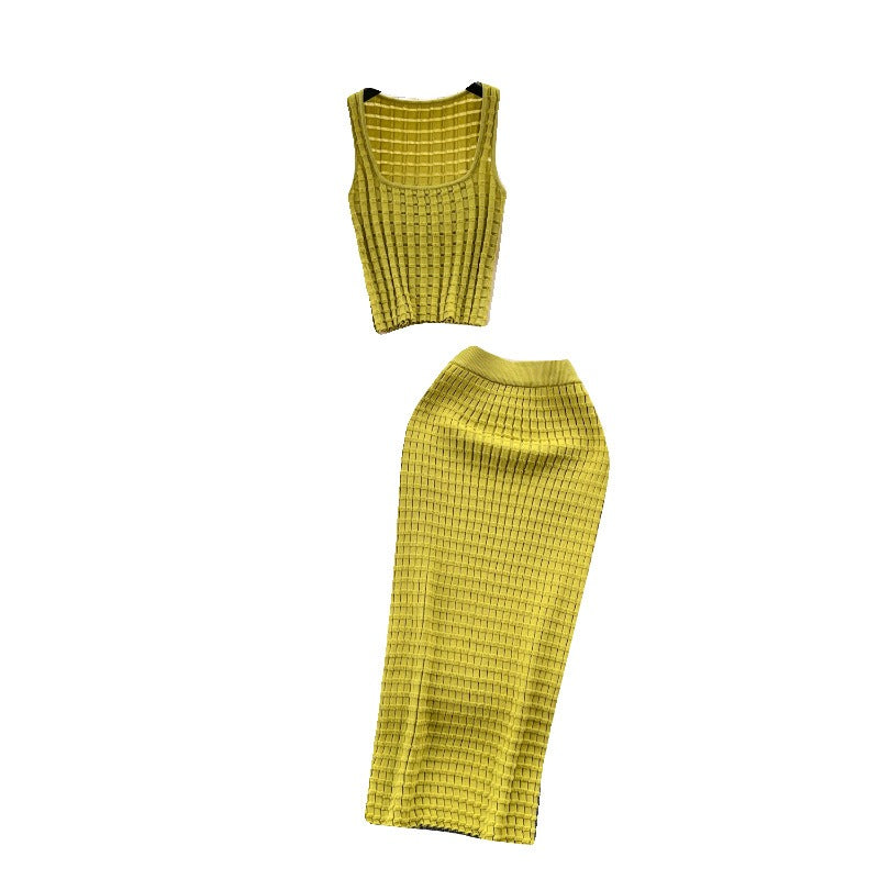 Tank top versatile high waisted skirt knit two-piece set