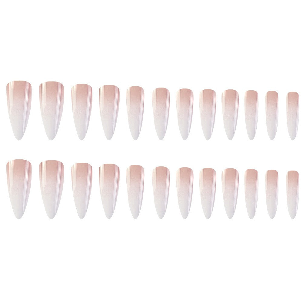 Milky white powder gradient long drop-shaped manicure, high-end fake nail patch wearable nail patch