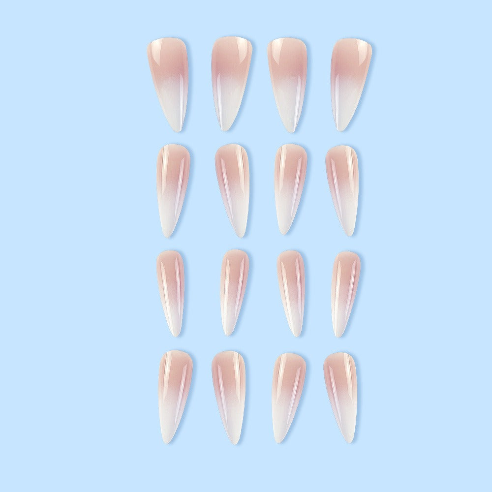 Milky white powder gradient long drop-shaped manicure, high-end fake nail patch wearable nail patch