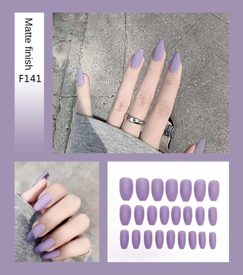 Nail Art Fake Nails Stiletto Tips Clear Press on Long False with Glue Coffin Stick Display Full Cover Artificial Designs Matte