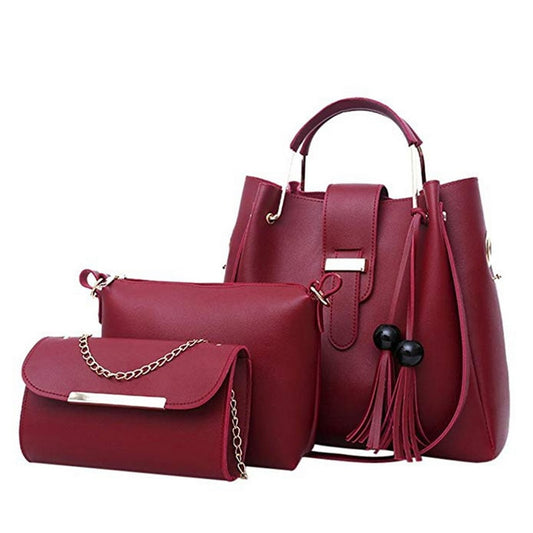 Laamei 3Pcs/Sets Women Handbags Leather Shoulder Bags Female Casual Tote Bag Tassel Bucket Purses Handbags Sac Femme
