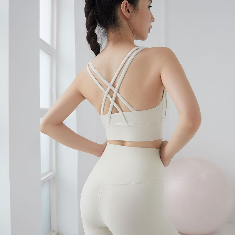Nude sports yoga suit women's two-piece fitness suit with chest pad