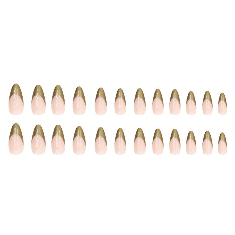 Simple pearlescent gold French almond nail wear nails special nail pieces wholesale finished wind fake nails