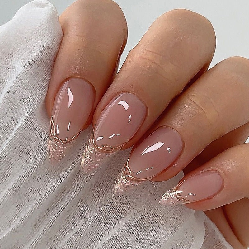 Irregular Pearlescent Phnom Penh French Manicure Sweet Ins Style Almond Nail Glitter French Manicure Wearable Manicure