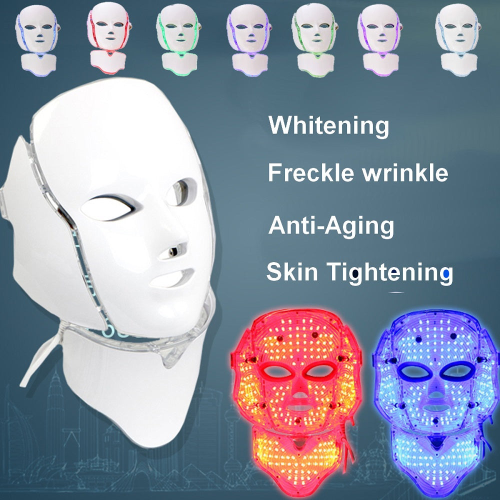 7 Color Photon LED Facial Neck Mask For Skin Rejuvenation, Acne, Pore, Anti-Aging Beauty Light Therapy Light For Home Use