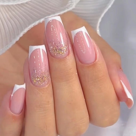 French simple glitter girl’s soft and tender wearable manicure nails