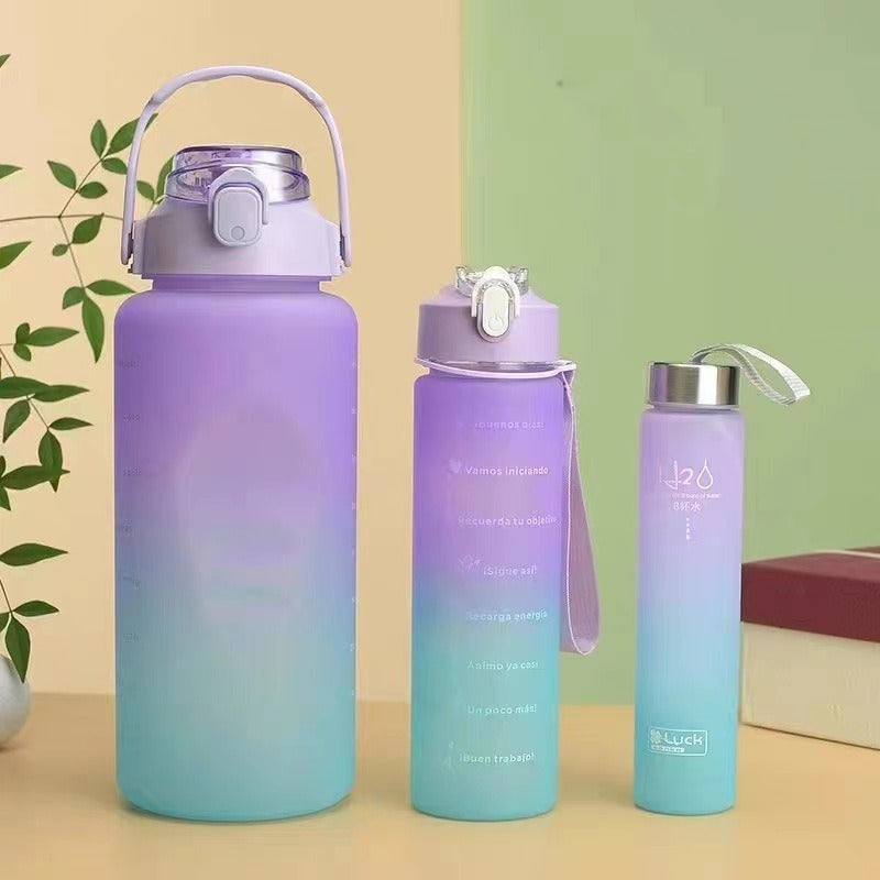 Graduated three piece set of gradient colored plastic cups, large capacity portable portable sports water bottle, fashionable frosted water cup