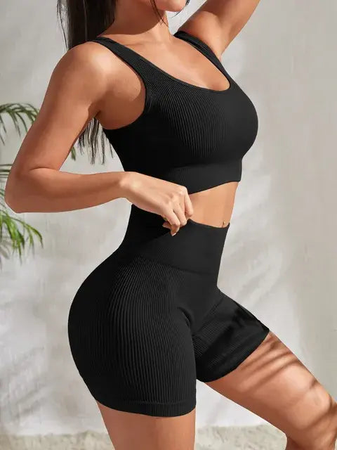 Seamless Ribbed Yoga Sets Workout Sets for Women