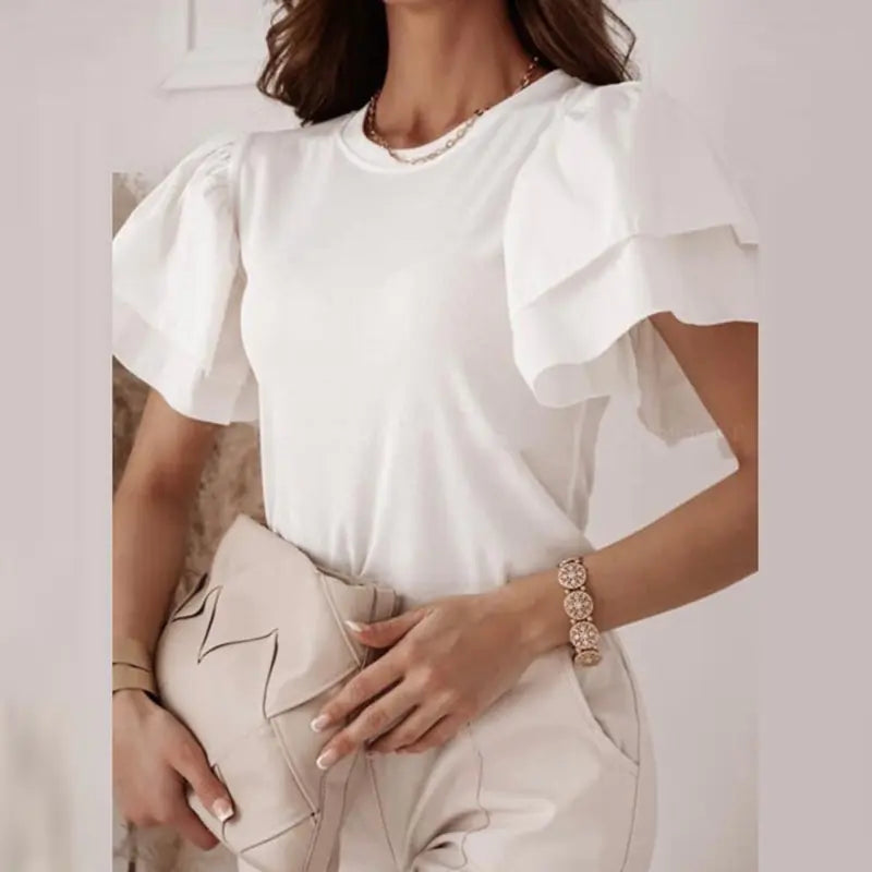 Office Lady Elegant O-Neck Solid Simple Blouse